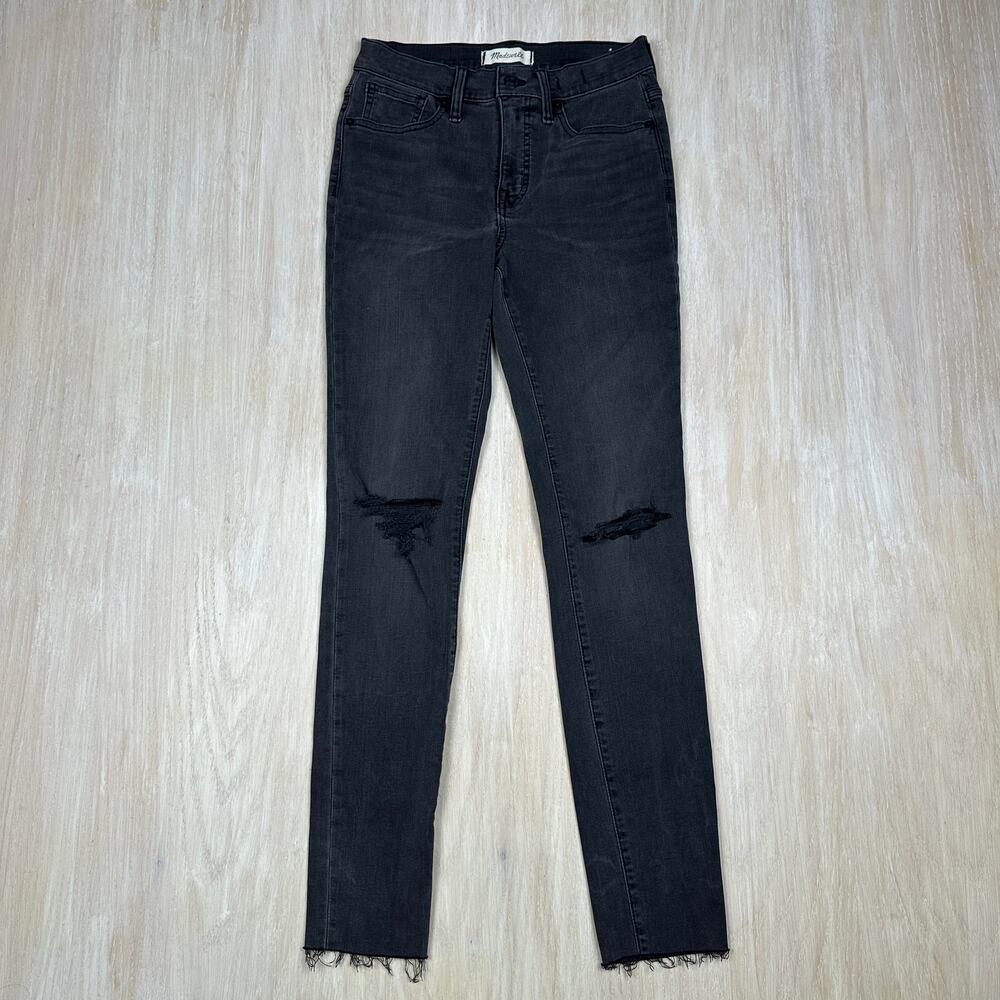 Madewell 9" Mid Rise Skinny Black Casual Raw Hem Ankle Distressed Denim Jeans 26